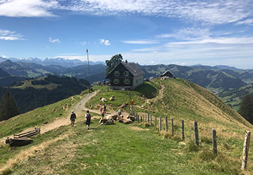 Alpenwiese mit Gasthaus